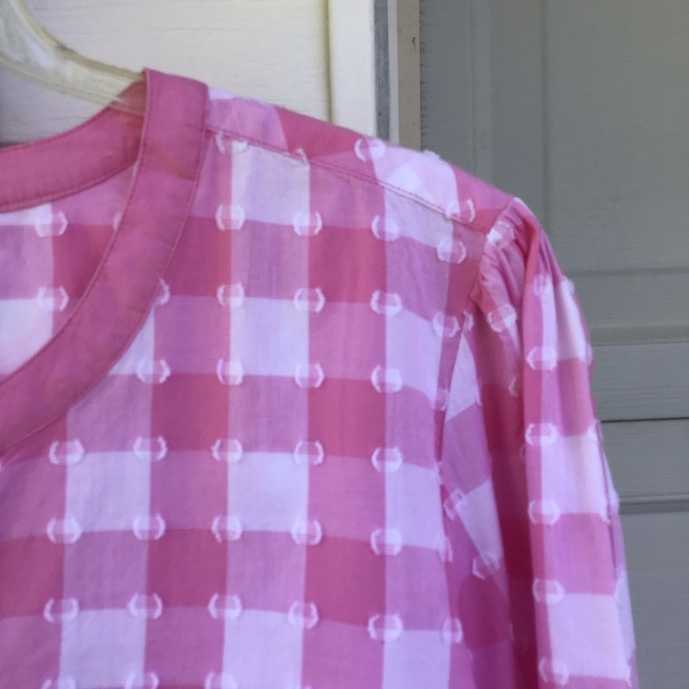 NWT Kim Rogers Pink & White Gingham Nubby Dot - Picture 3 of 7